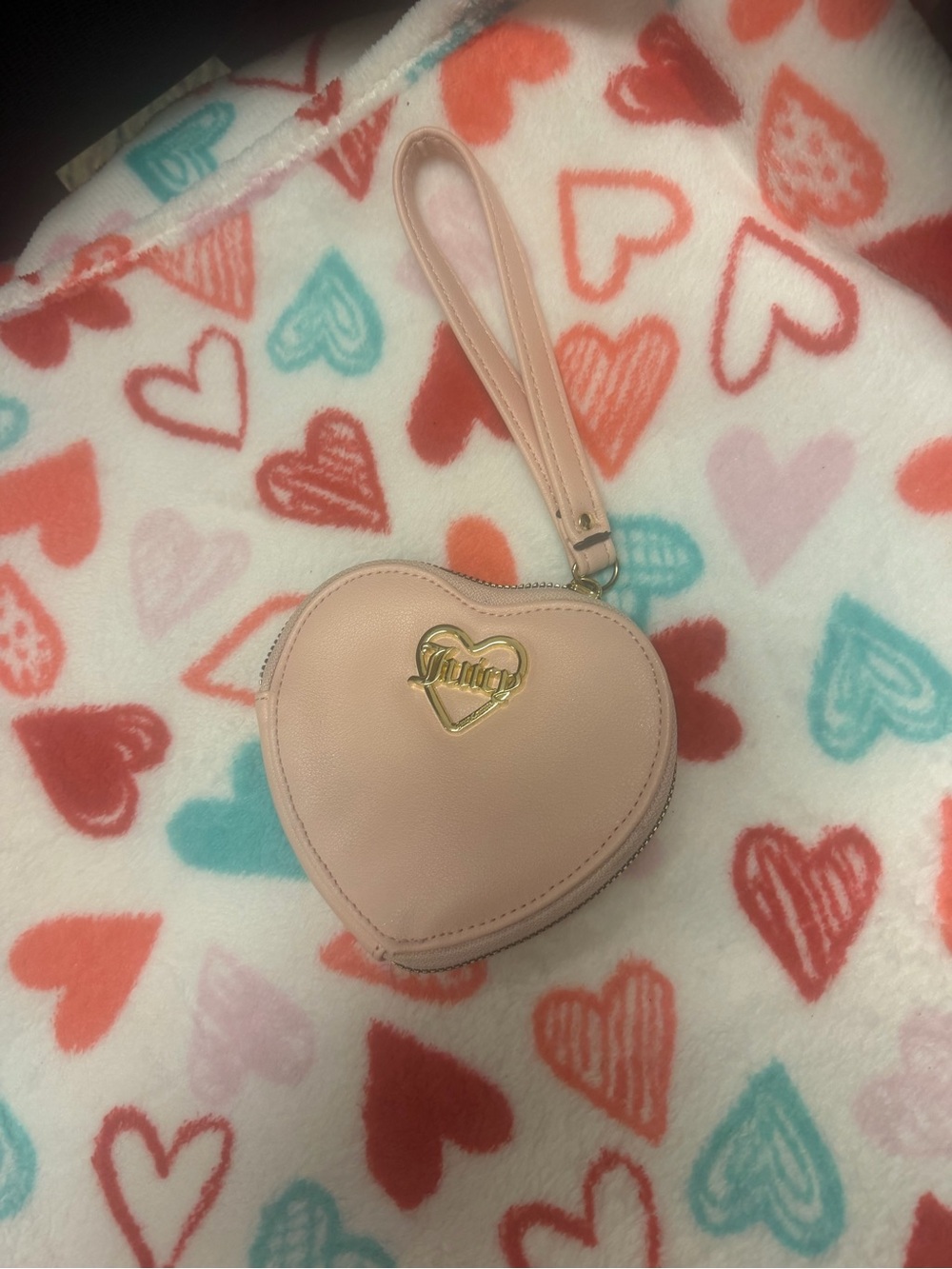 Juicy Couture Light Pink Heart Wristlet with Gold Logo